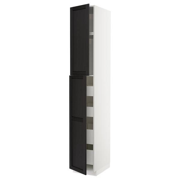 METOD / MAXIMERA hi cab w 2 doors/4 drawers, white/Lerhyttan black stained, 40x60x240 cm