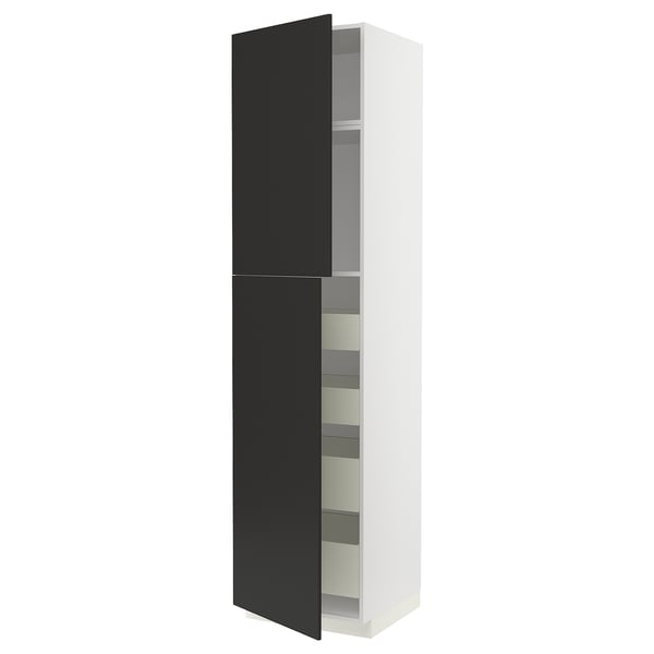 METOD / MAXIMERA - METOD / MAXIMERA Hi cab w 2 doors/4 drawers, white/Nickebo matt anthracite, 60x60x240 cm