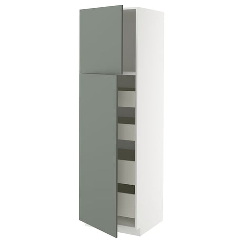 METOD / MAXIMERA hi cab w 2 doors/4 drawers, white/Nickebo matt grey-green, 60x60x200 cm