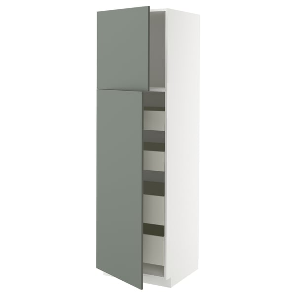 METOD / MAXIMERA - METOD / MAXIMERA Hi cab w 2 doors/4 drawers, white/Nickebo matt grey-green, 60x60x200 cm