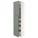 METOD / MAXIMERA hi cab w 2 doors/4 drawers, white/Nickebo matt grey-green, 60x60x240 cm