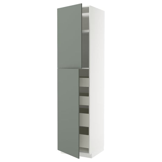 Ikea METOD / MAXIMERA - Hi cab w 2 doors/4 drawers, white/Nickebo matt grey-green, 60x60x240 cm