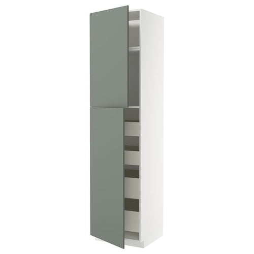 METOD / MAXIMERA hi cab w 2 doors/4 drawers, white/Nickebo matt grey-green, 60x60x240 cm