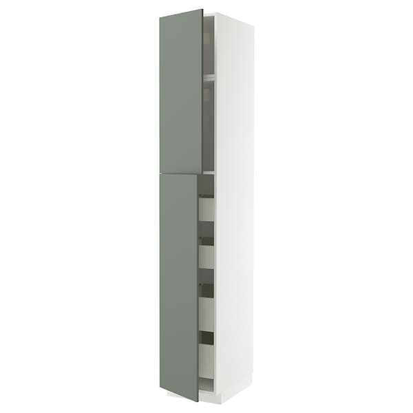 METOD / MAXIMERA hi cab w 2 doors/4 drawers, white/Nickebo matt grey-green, 40x60x240 cm