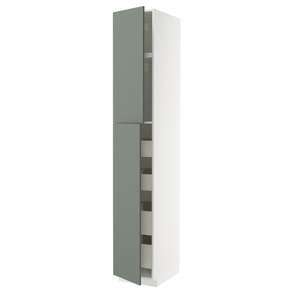 METOD / MAXIMERA hi cab w 2 doors/4 drawers, white/Nickebo matt grey-green, 40x60x240 cm