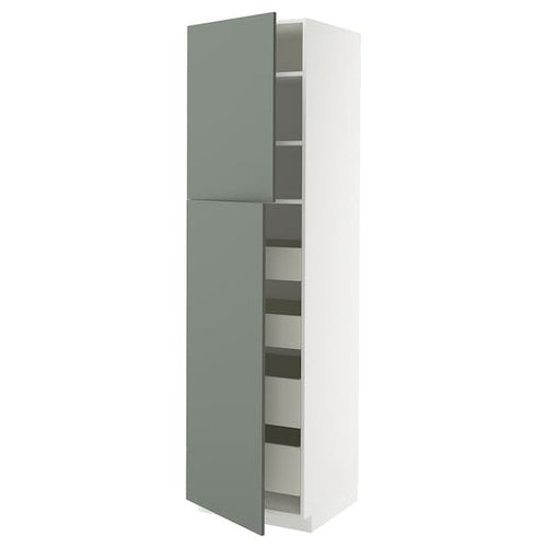 METOD / MAXIMERA hi cab w 2 doors/4 drawers, white/Nickebo matt grey-green, 60x60x220 cm