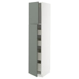 METOD / MAXIMERA hi cab w 2 doors/4 drawers, white/Nickebo matt grey-green, 40x60x200 cm