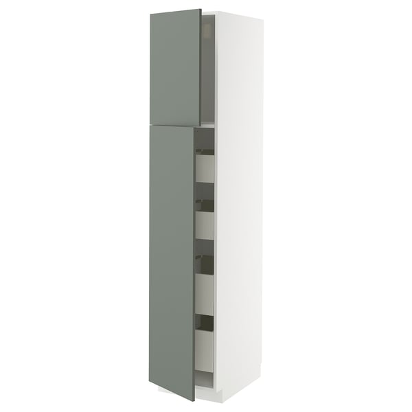 METOD / MAXIMERA hi cab w 2 doors/4 drawers, white/Nickebo matt grey-green, 40x60x200 cm