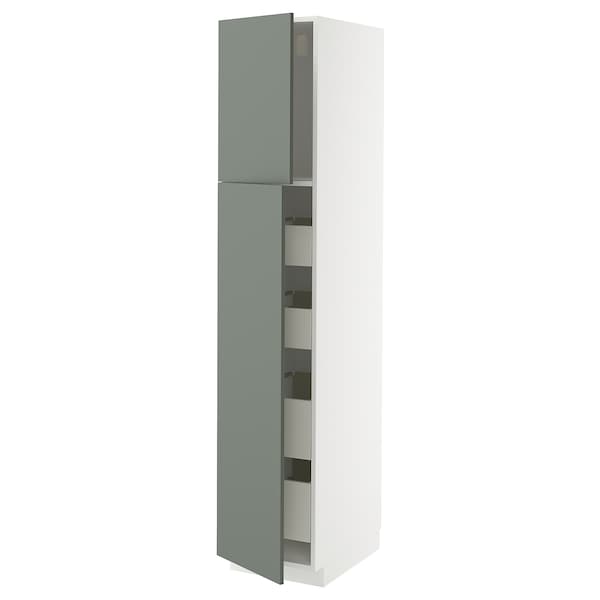 METOD / MAXIMERA - METOD / MAXIMERA Hi cab w 2 doors/4 drawers, white/Nickebo matt grey-green, 40x60x200 cm