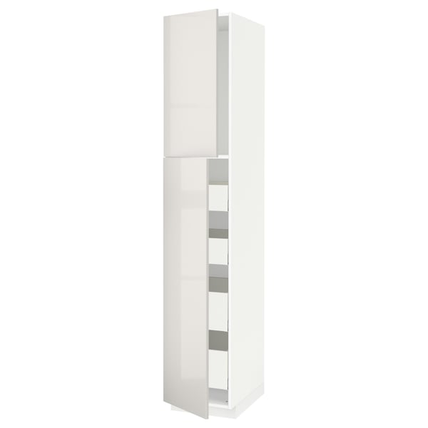 METOD / MAXIMERA hi cab w 2 doors/4 drawers, white/Ringhult light grey, 40x60x220 cm