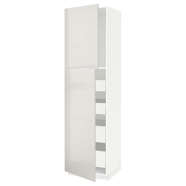 METOD / MAXIMERA hi cab w 2 doors/4 drawers, white/Ringhult light grey, 60x60x220 cm