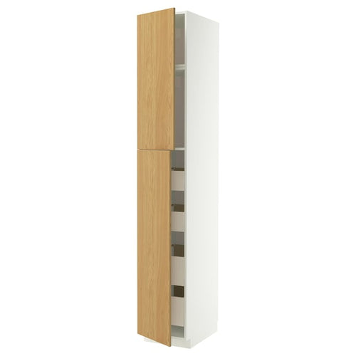 METOD / MAXIMERA hi cab w 2 doors/4 drawers, white/Sinarp oak veneer, 40x60x240 cm