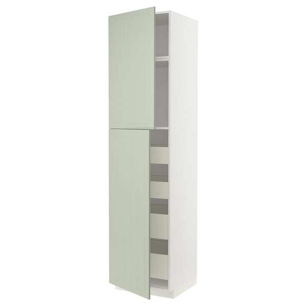 METOD / MAXIMERA hi cab w 2 doors/4 drawers, white/Stensund light green, 60x60x240 cm