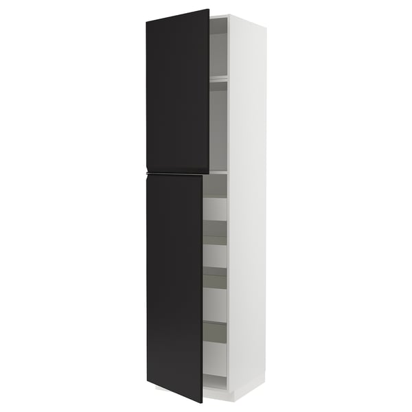 METOD / MAXIMERA - Hi cab w 2 doors/4 drawers, white/Upplöv matt anthracite , 60x60x240 cm