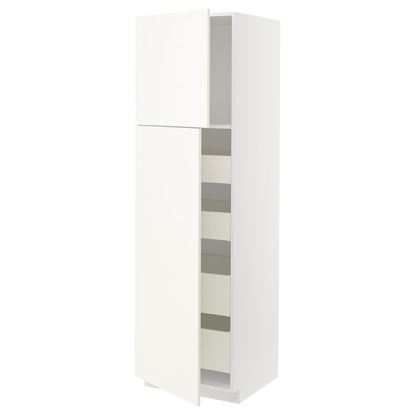 METOD / MAXIMERA - Hi cab w 2 doors/4 drawers, white/Vallstena white, 60x60x200 cm