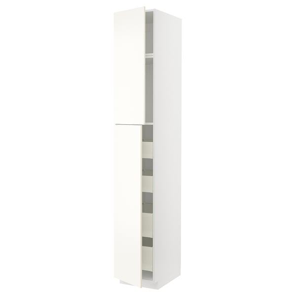 METOD / MAXIMERA hi cab w 2 doors/4 drawers, white/Vallstena white, 40x60x240 cm