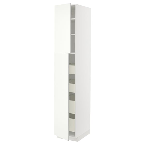 METOD / MAXIMERA hi cab w 2 doors/4 drawers, white/Vallstena white, 40x60x220 cm