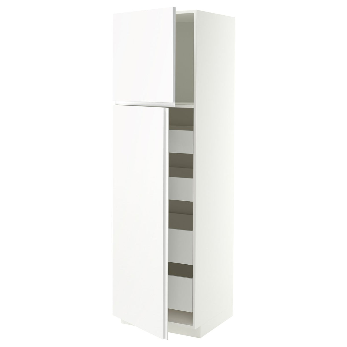 METOD / MAXIMERA hi cab w 2 doors/4 drawers, white/VOXTORP matt white vertical handle, 60x60x200 cm