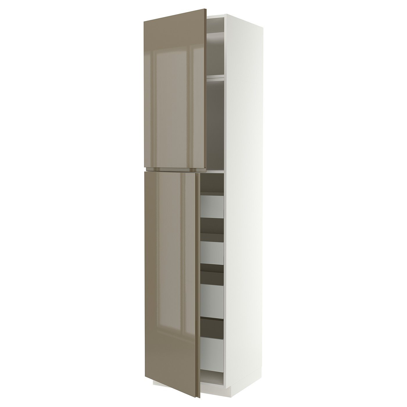 METOD / MAXIMERA hi cab w 2 doors/4 drawers, white/VOXTORP high-gloss dark grey-brown vertical, 60x60x240 cm
