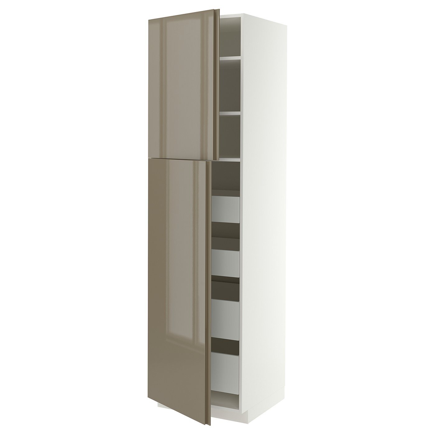 METOD / MAXIMERA hi cab w 2 doors/4 drawers, white/VOXTORP high-gloss dark grey-brown vertical, 60x60x220 cm
