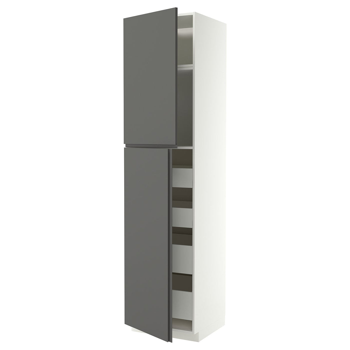 METOD / MAXIMERA hi cab w 2 doors/4 drawers, white/VOXTORP dark grey vertical handle, 60x60x240 cm