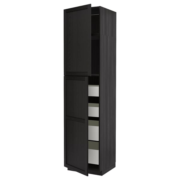 METOD / MAXIMERA - Hi cab w 2 doors/4 drawers, black/Lerhyttan black stained , 60x60x240 cm