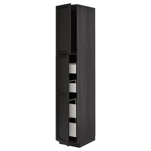 METOD / MAXIMERA - METOD / MAXIMERA Hi cab w 2 doors/4 drawers, black/Lerhyttan black stained, 40x60x220 cm