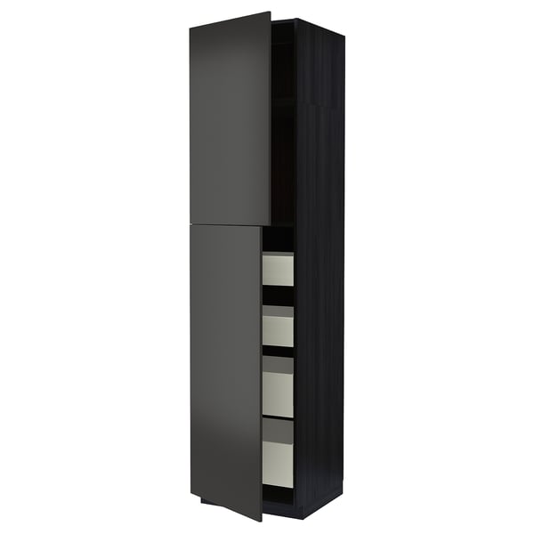 METOD / MAXIMERA - METOD / MAXIMERA Hi cab w 2 doors/4 drawers, black/Nickebo matt anthracite, 60x60x240 cm