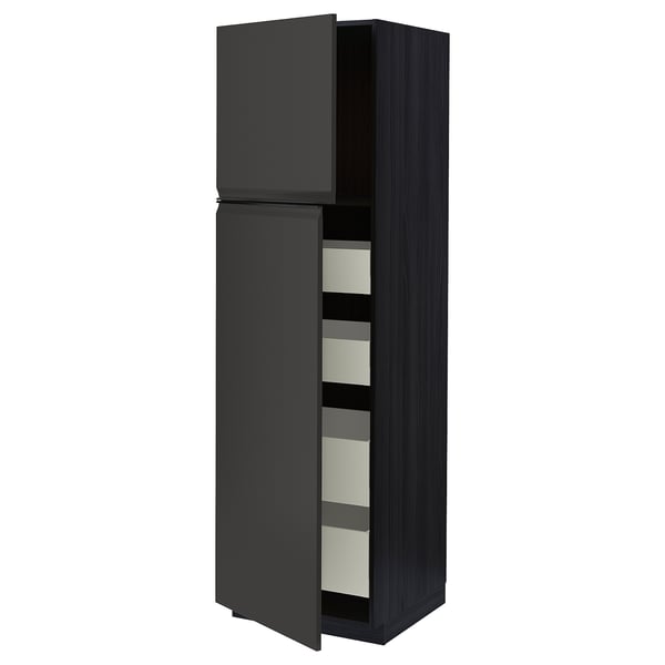 METOD / MAXIMERA - METOD / MAXIMERA Hi cab w 2 doors/4 drawers, black/Upplöv matt anthracite, 60x60x200 cm