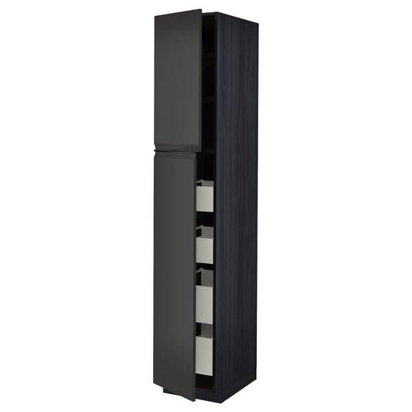METOD / MAXIMERA - Hi cab w 2 doors/4 drawers, black/Upplöv matt anthracite ,