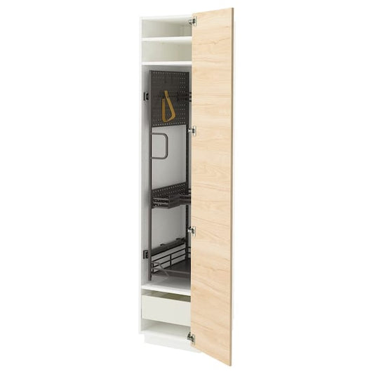 Ikea METOD / MAXIMERA - Tall cabinet with cleaning accessories, white/Askersund light ash effect,40x60x200 cm