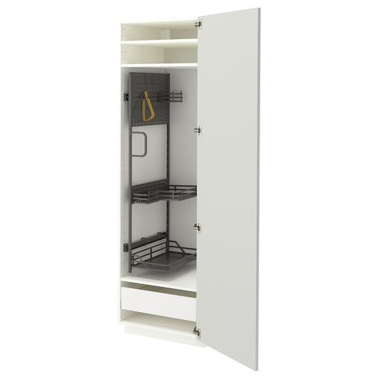 METOD / MAXIMERA high cabinet with cleaning interior, white/Aspudden light grey, 60x60x200 cm