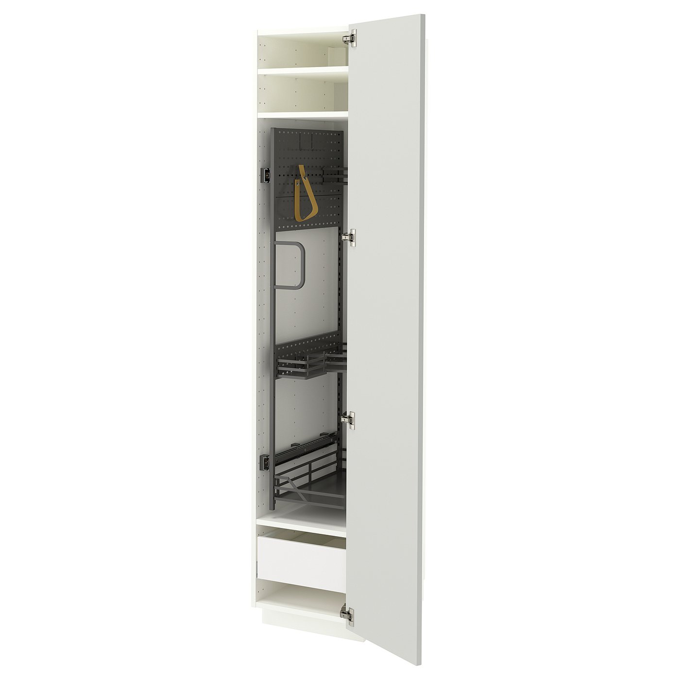 METOD / MAXIMERA high cabinet with cleaning interior, white/Aspudden light grey, 40x60x200 cm