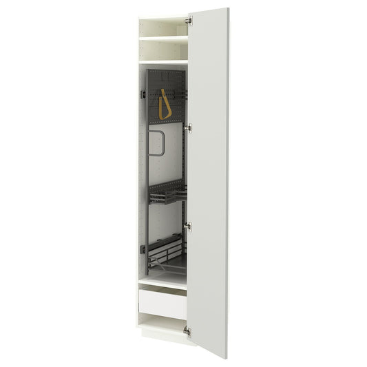 METOD / MAXIMERA high cabinet with cleaning interior, white/Aspudden light grey, 40x60x200 cm