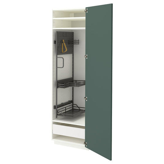 METOD / MAXIMERA high cabinet with cleaning interior, white/Aspudden dark grey-green, 60x60x200 cm