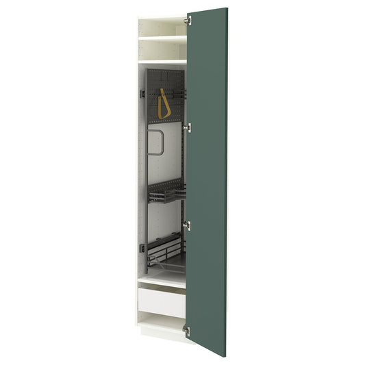 METOD / MAXIMERA high cabinet with cleaning interior, white/Aspudden dark grey-green, 40x60x200 cm
