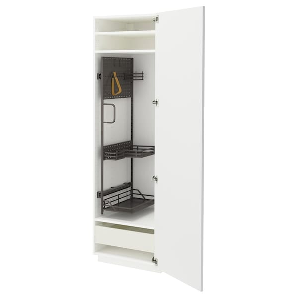 Ikea METOD / MAXIMERA - Tall cabinet with cleaning accessories, white/Axstad white matt,60x60x200 cm