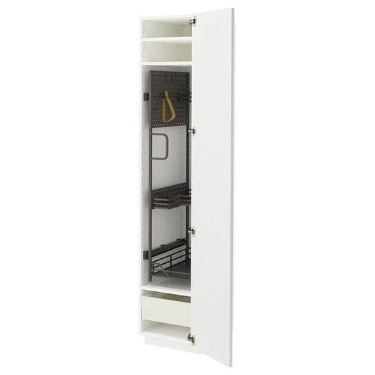 Ikea METOD / MAXIMERA - Tall cabinet with cleaning accessories, white/Axstad white matt,40x60x200 cm