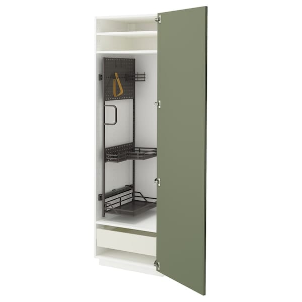 Ikea METOD / MAXIMERA - Tall cabinet with cleaning accessories, white/Axstad gray-green,60x60x200 cm