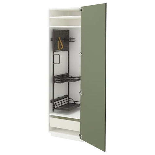 METOD / MAXIMERA high cabinet with cleaning interior, white/Axstad grey-green, 60x60x200 cm