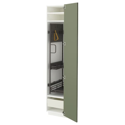 Ikea METOD / MAXIMERA - Tall cabinet with cleaning accessories, white/Axstad gray-green,40x60x200 cm