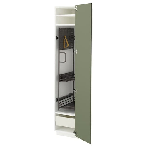 METOD / MAXIMERA - METOD / MAXIMERA High cabinet with cleaning interior, white/Axstad grey-green, 40x60x200 cm