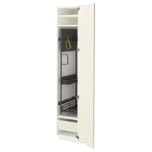 METOD / MAXIMERA - Tall cabinet with cleaning accessories, white/Bodbyn off-white,40x60x200 cm