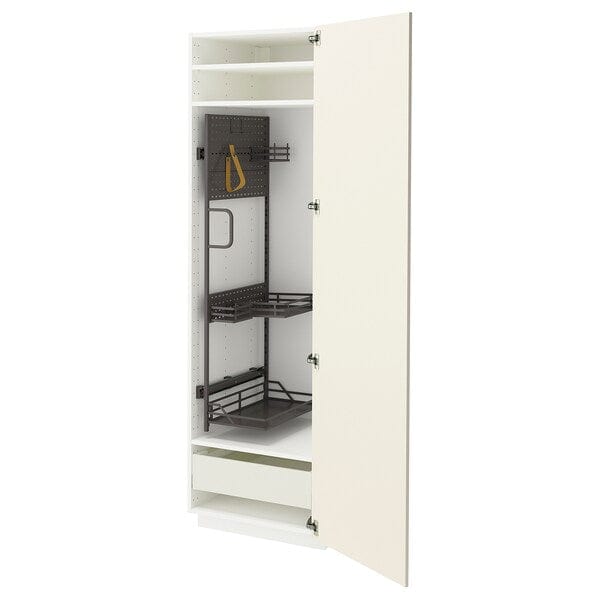 Ikea METOD / MAXIMERA - Tall cabinet with cleaning accessories, white/Bodbyn off-white,60x60x200 cm