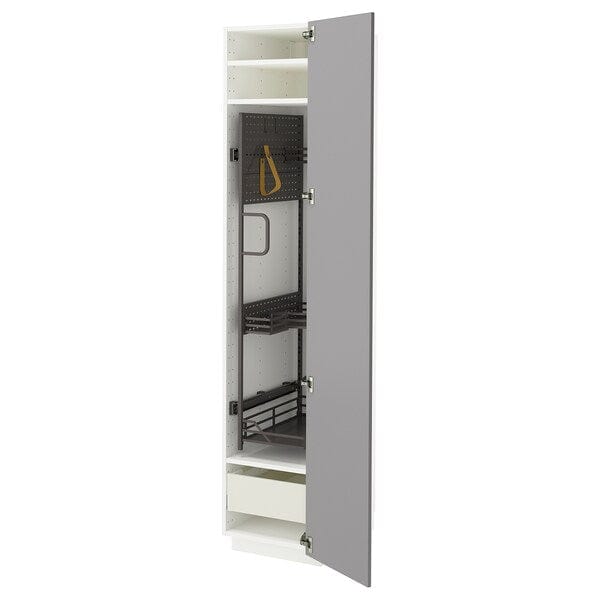 Ikea METOD / MAXIMERA - Tall cabinet with cleaning accessories, white/Bodbyn grey,40x60x200 cm