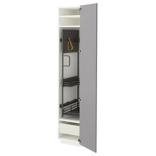 METOD / MAXIMERA - Tall cabinet with cleaning accessories, white/Bodbyn grey,40x60x200 cm