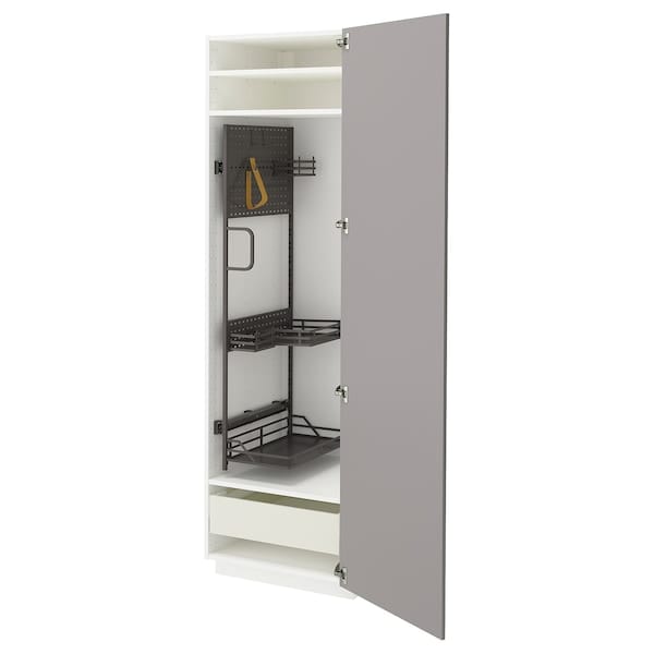 Ikea METOD / MAXIMERA - Tall cabinet with cleaning accessories, white/Bodbyn grey,60x60x200 cm