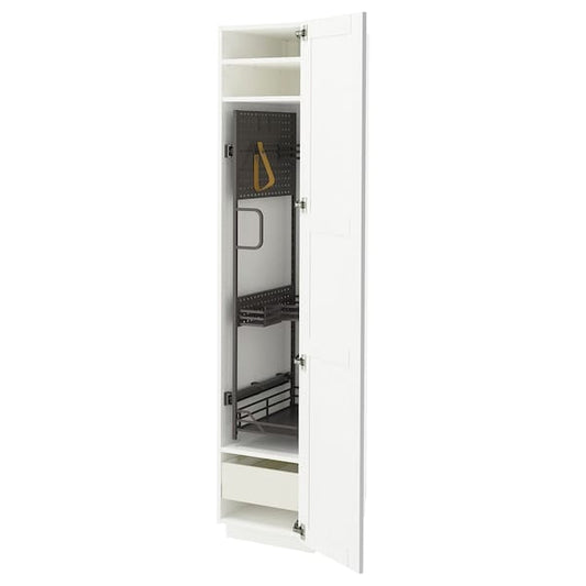 Ikea METOD / MAXIMERA - Tall cabinet with cleaning accessories, white Enköping/white wood effect,40x60x200 cm