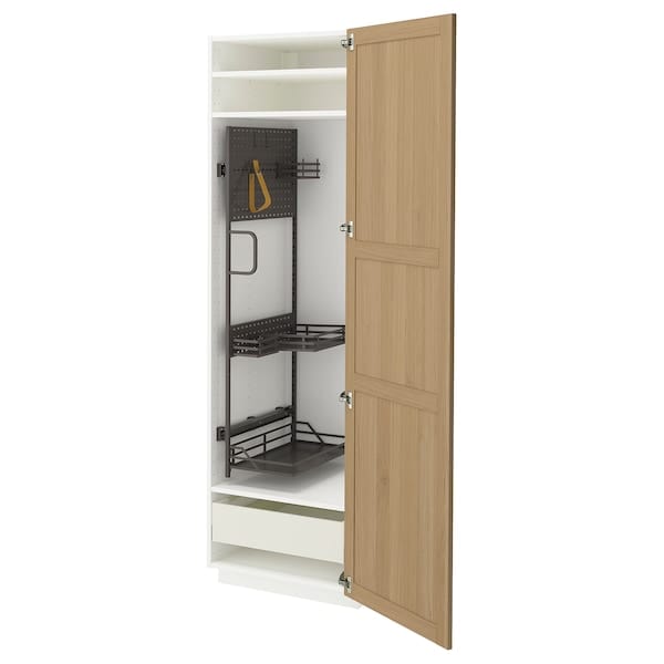 Ikea METOD / MAXIMERA - Tall cabinet with cleaning accessories, white/Forsbacka oak,60x60x200 cm