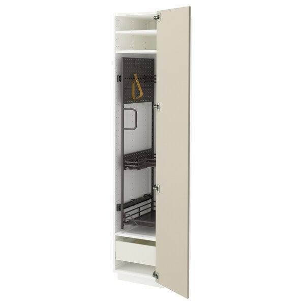 Ikea METOD / MAXIMERA - Tall cabinet with cleaning accessories, white/Havstorp beige,40x60x200 cm